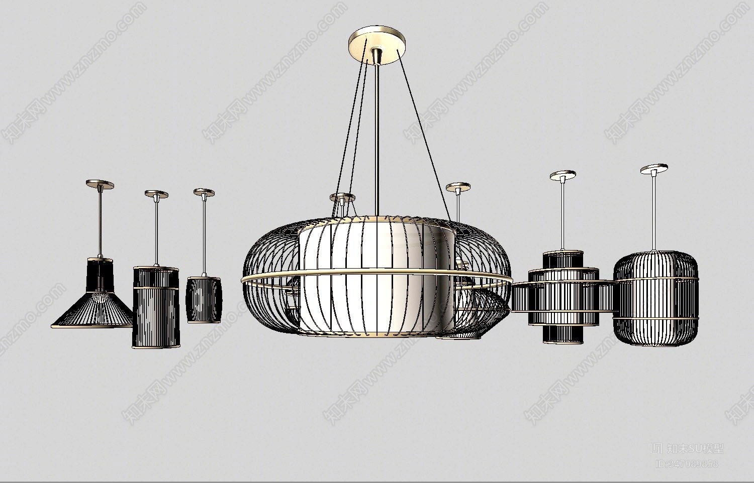 新中式鸟笼吊灯SU模型下载【ID:347089858】