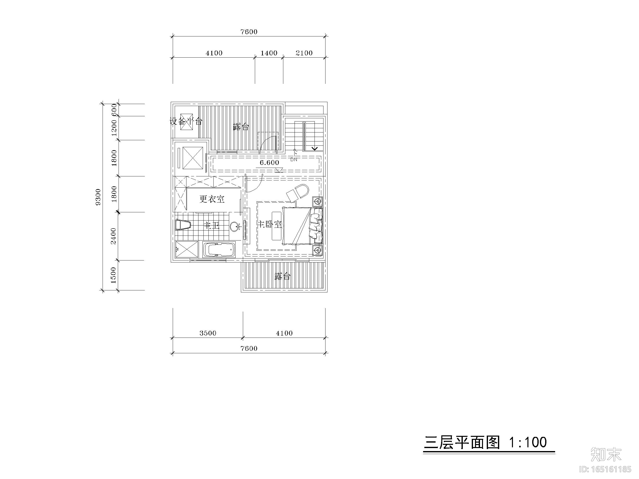 低层别墅联排三房两开间户型图CAD-160㎡施工图下载【ID:165161185】