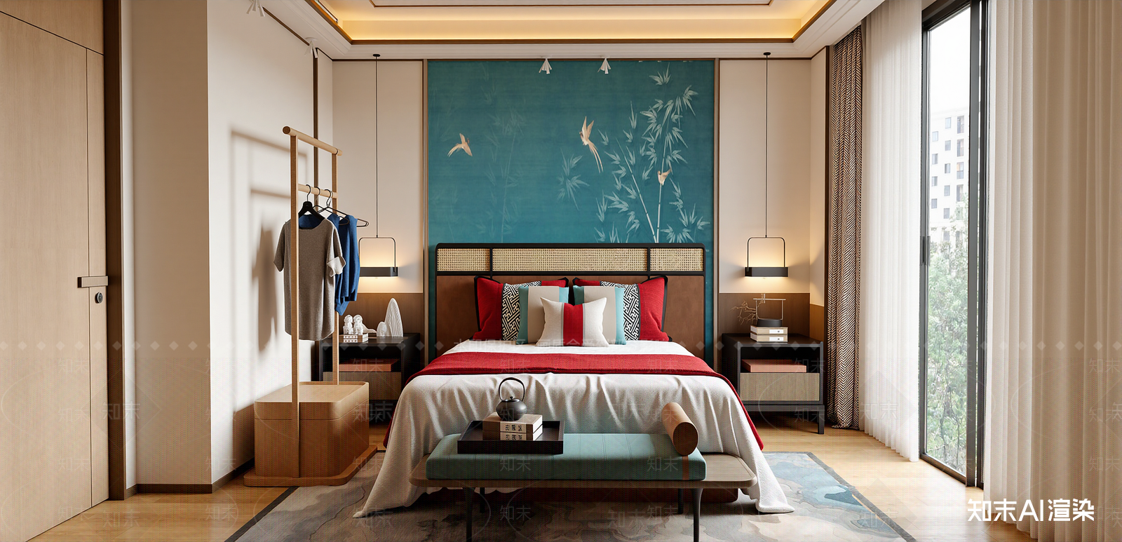 新中式家居卧室SU模型下载【ID:1215942049】