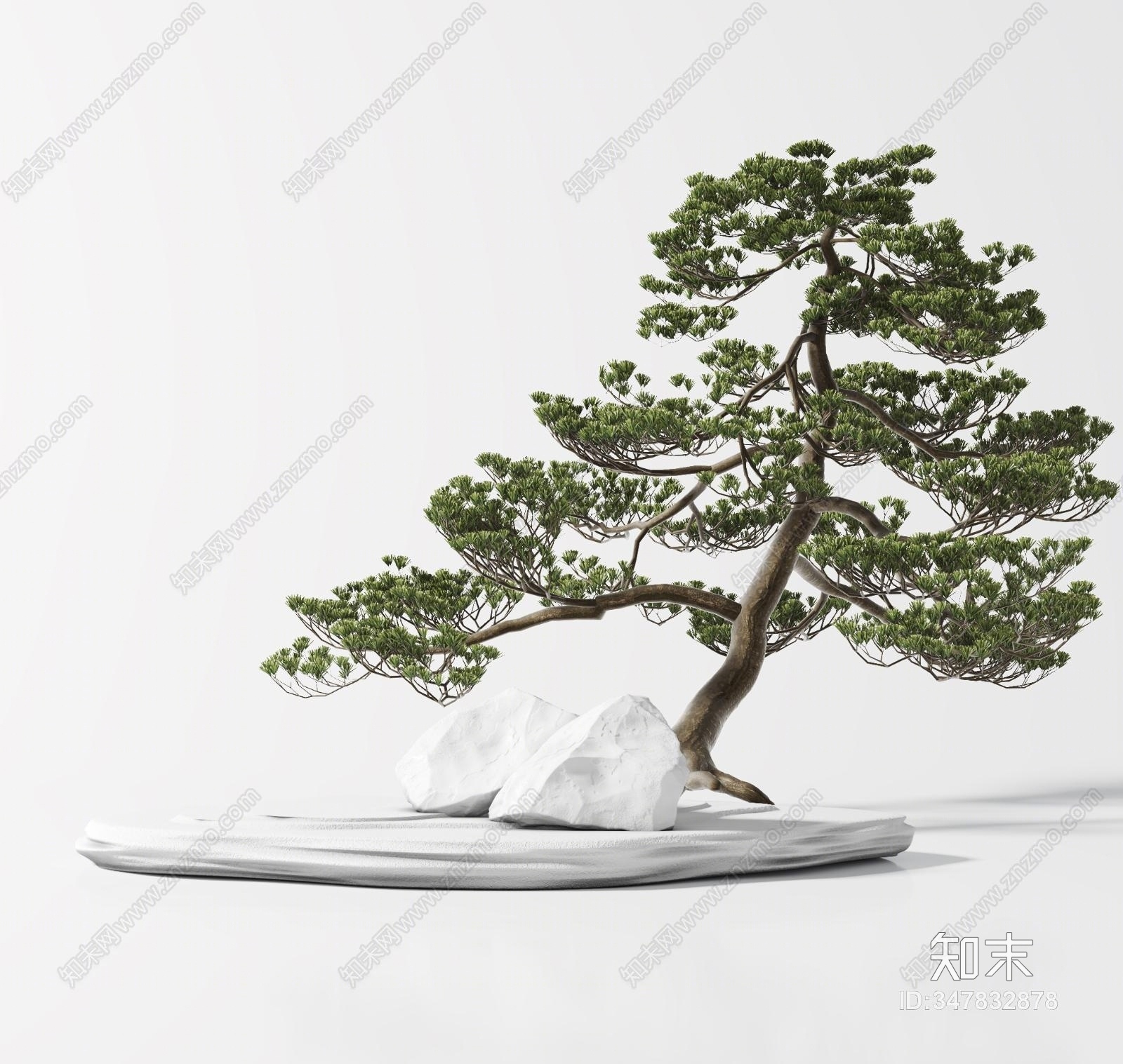 新中式松树盆景盆栽3D模型下载【ID:347832878】