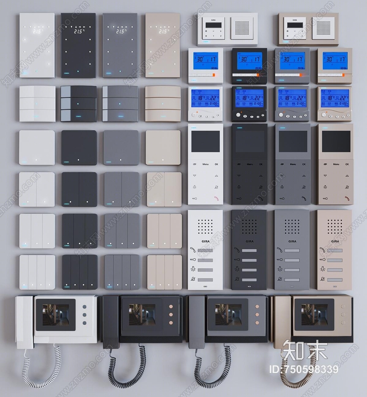 现代智能开关插座面板可视电话组合3D模型下载【ID:750598339】