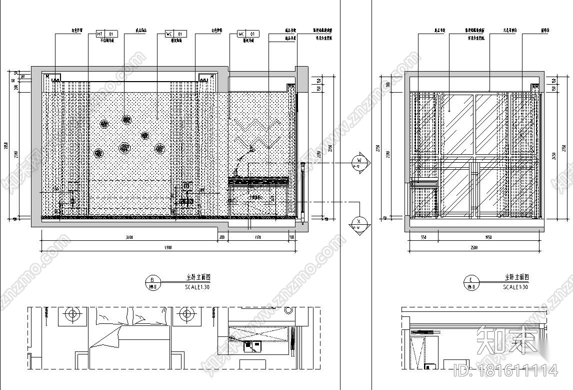 现代简约风格样板房效果图-施工图cad施工图下载【ID:181611114】