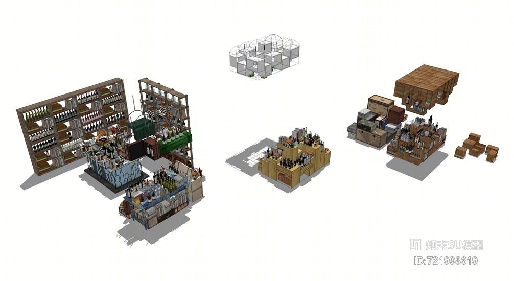 咖啡厅家具组合SU模型下载【ID:721998619】