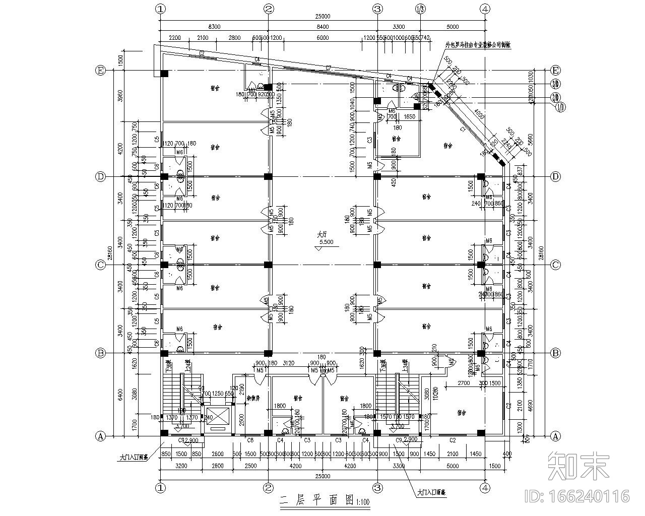 五层职工宿舍cad施工图下载【ID:166240116】