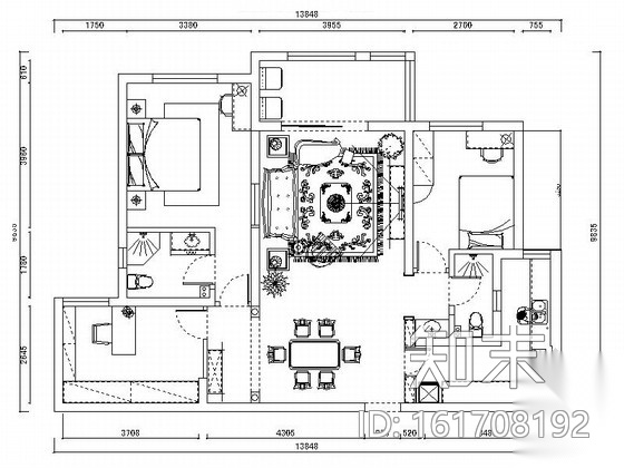 [上海]风景优美温馨田园欧式三居室CAD装修施工图（含高...施工图下载【ID:161708192】