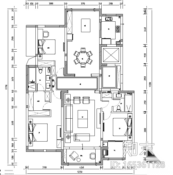 紫金城—180㎡美式轻奢住宅设计施工图及效果图cad施工图下载【ID:165361128】