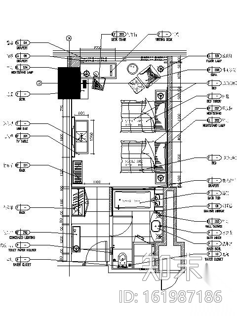 [北京]某商务酒店双床间施工图cad施工图下载【ID:161987186】