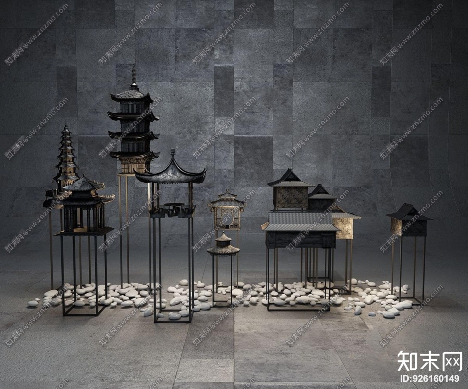 新中式铁艺塔楼装3D模型下载【ID:926160149】