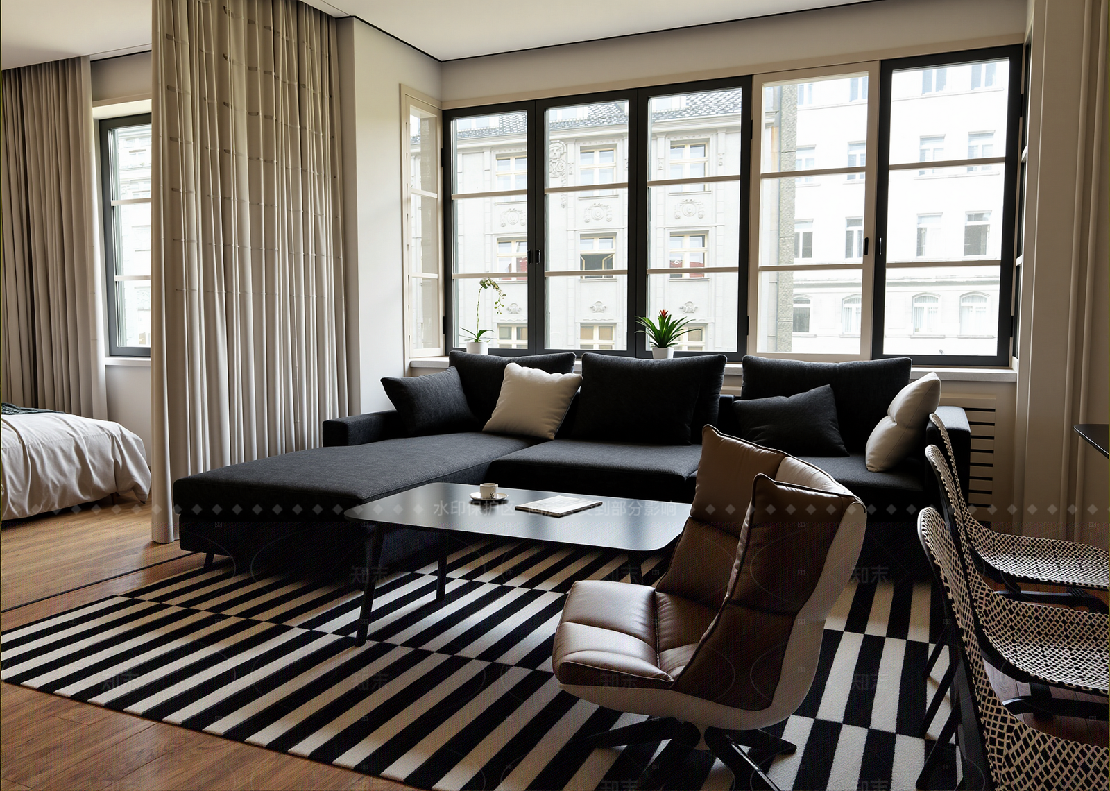 北欧黑白灰客厅3D模型下载【ID:1214988855】