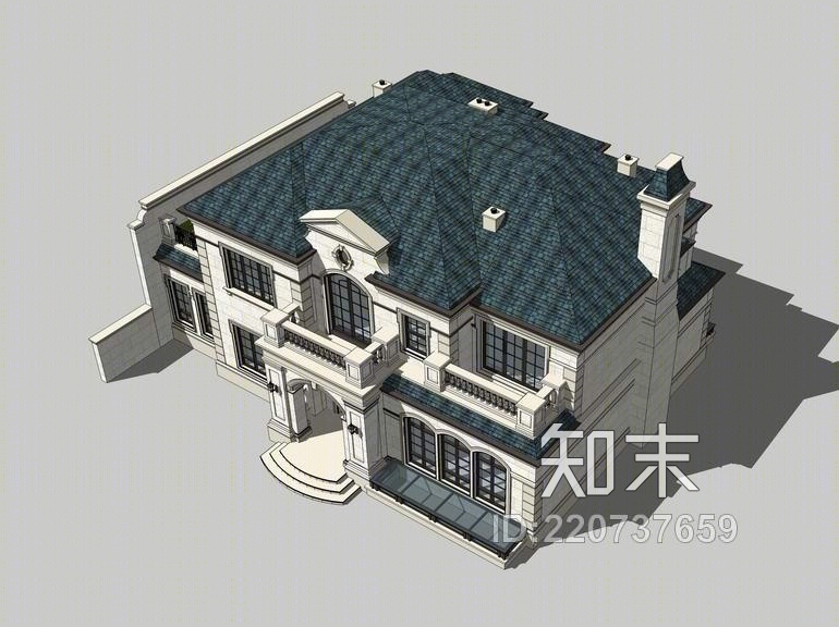 法式独栋别墅SU模型下载【ID:220737659】