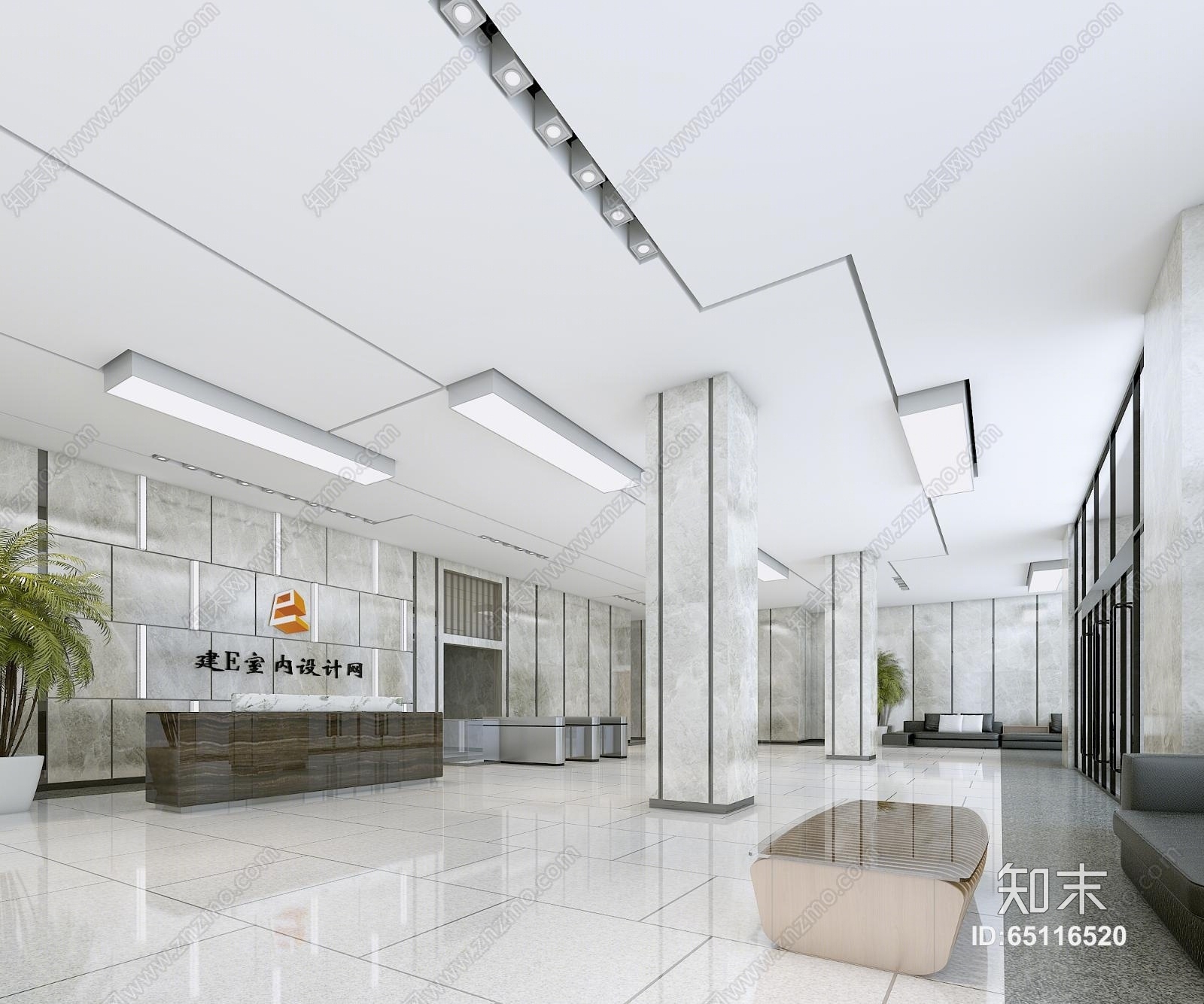 现代走廊3D模型渲染效果图