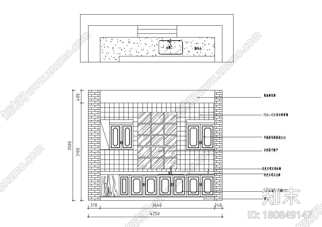 美式风格三室两厅住宅装修施工图设计cad施工图下载【ID:180849147】