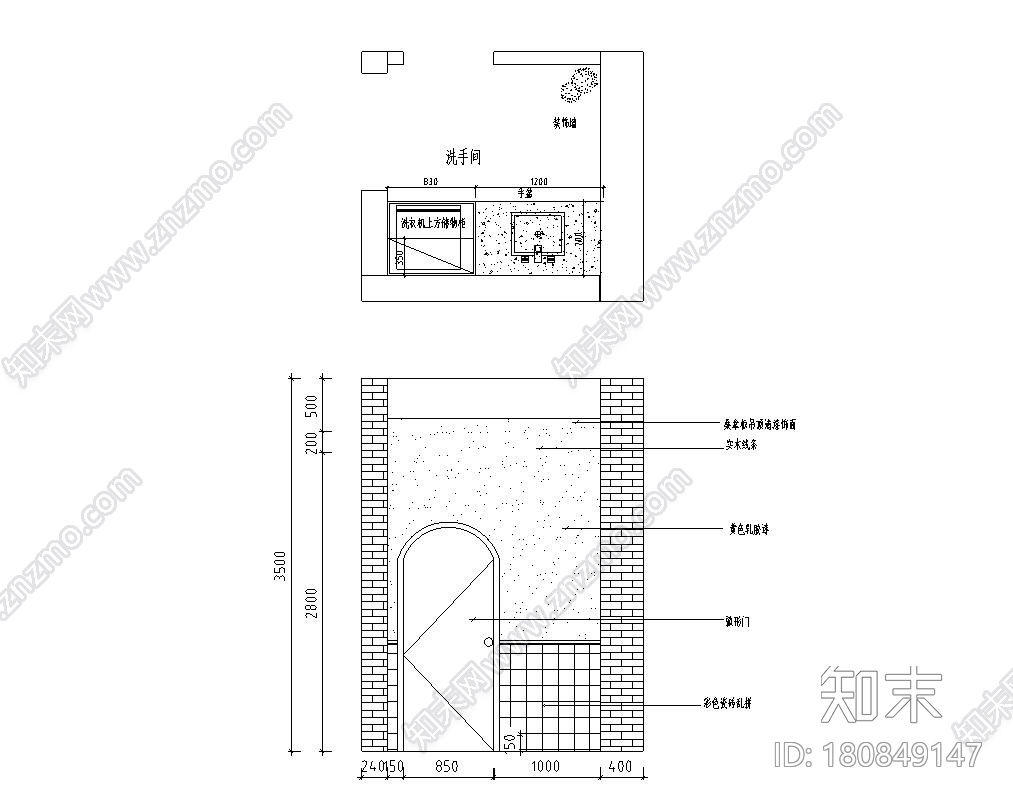 美式风格三室两厅住宅装修施工图设计cad施工图下载【ID:180849147】