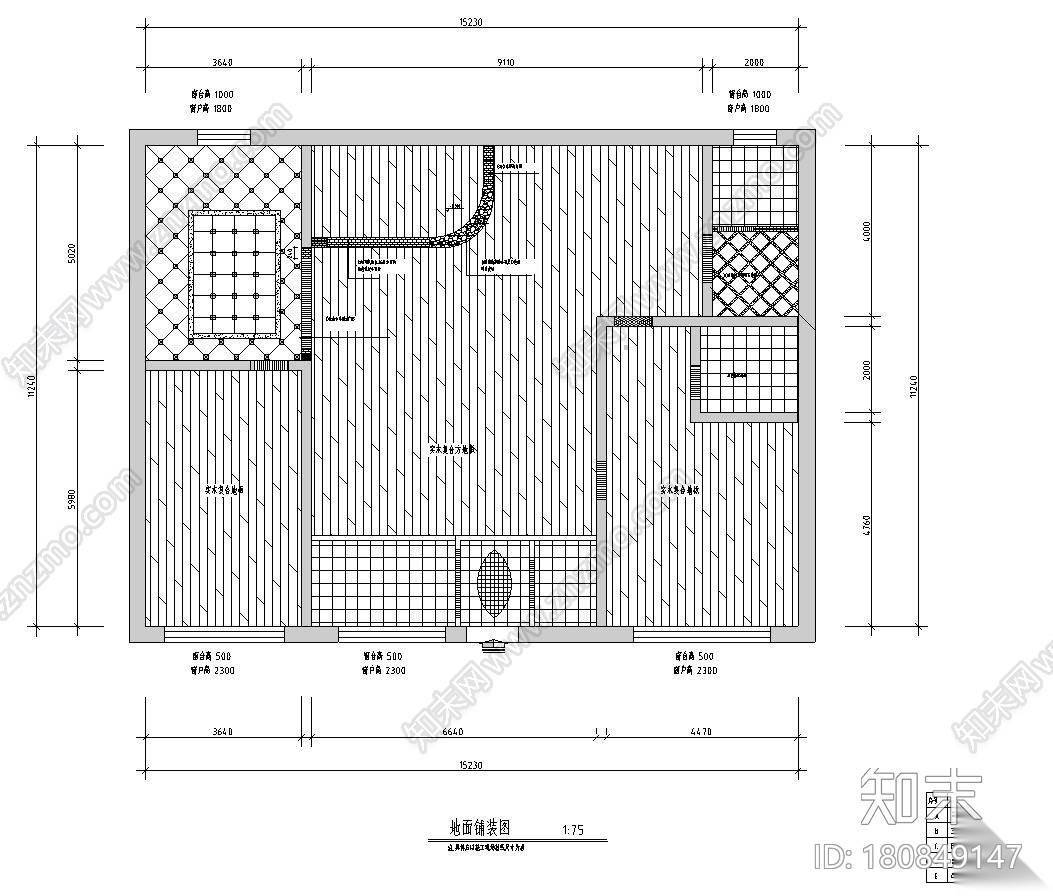 美式风格三室两厅住宅装修施工图设计cad施工图下载【ID:180849147】