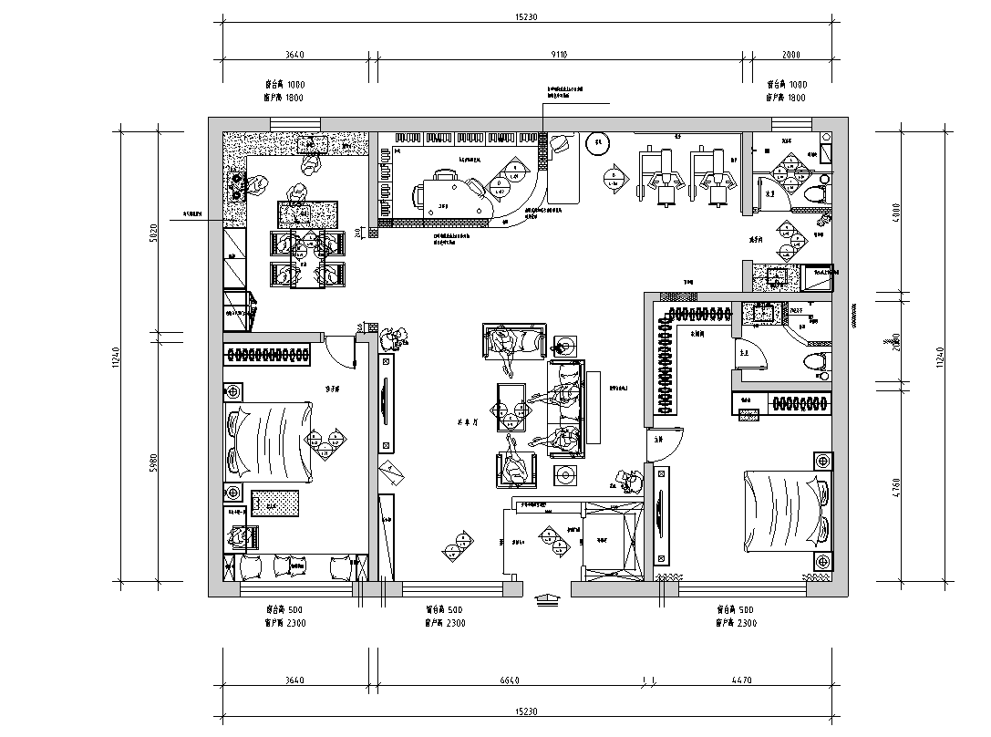 美式风格三室两厅住宅装修施工图设计cad施工图下载【ID:180849147】