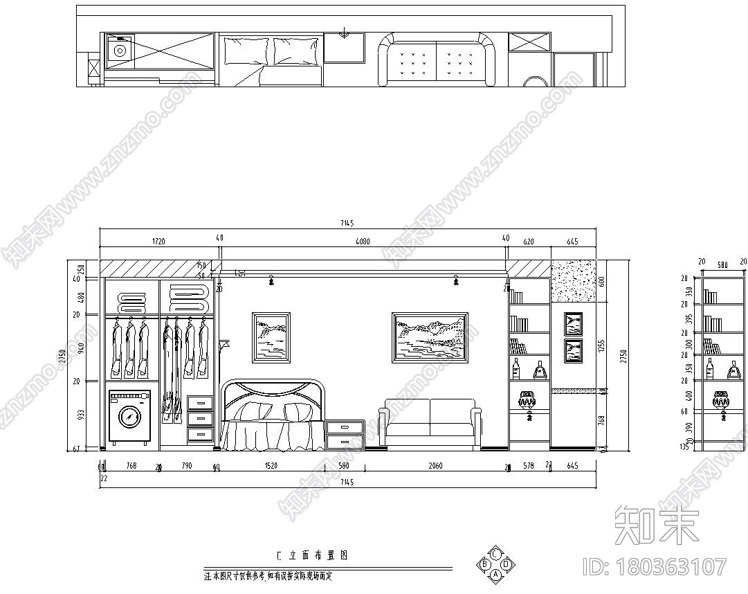 北欧风格公寓一居室住宅装修施工图设计施工图下载【ID:180363107】