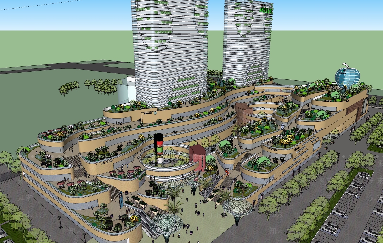 周口万创苹果广场商业综合体SU模型下载【ID:132515291】