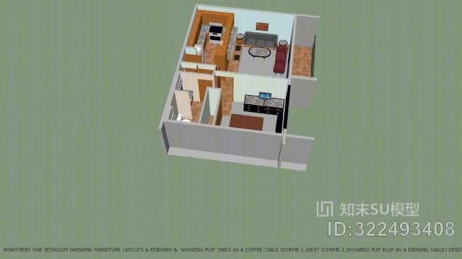 公寓一卧室家具DIARAMA显示方案1触发器表在咖啡桌配置设计由约翰A韦克R＆APSU模型下载【ID:322493408】