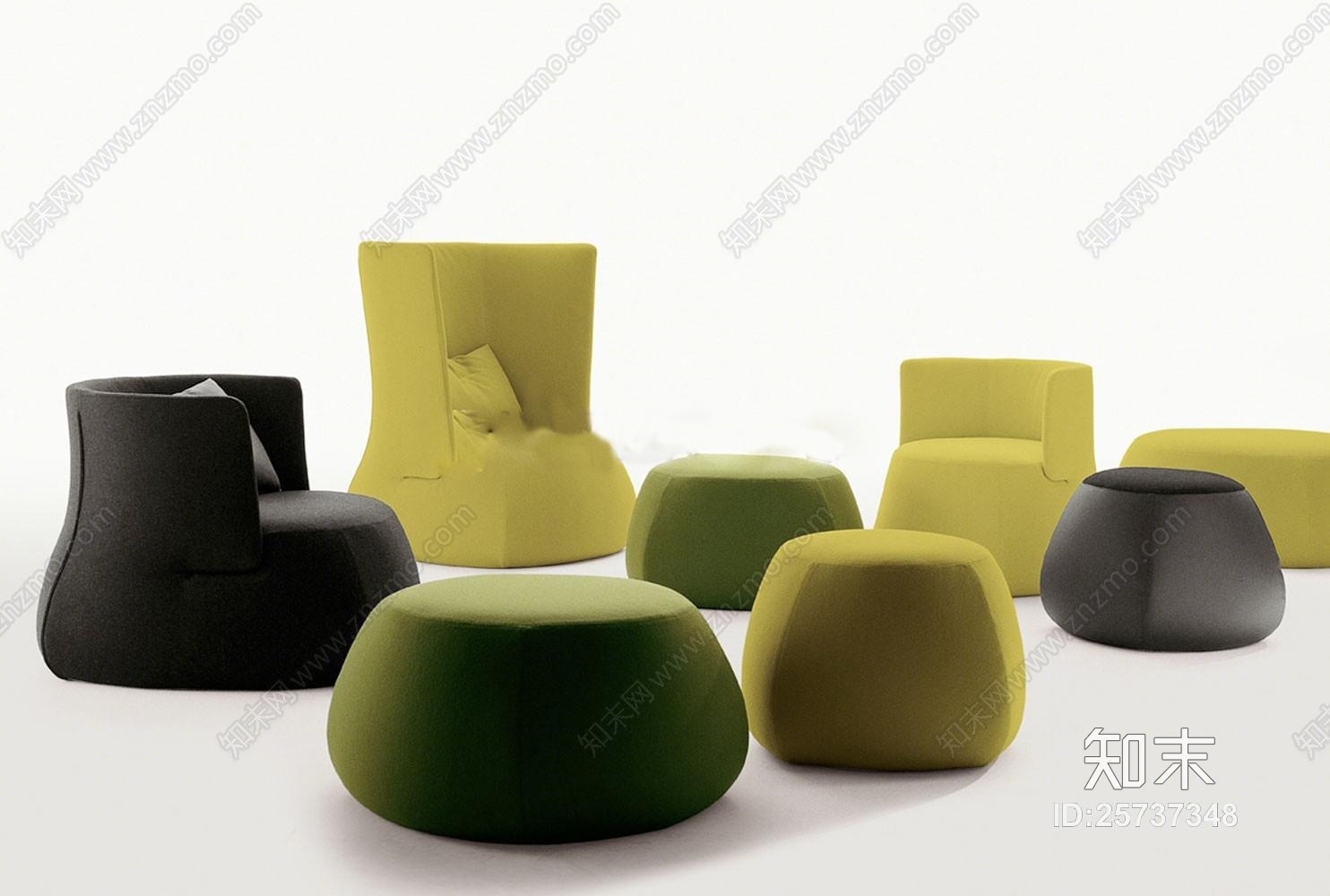 现代布艺脚蹬组合下载3D模型下载【ID:25737348】