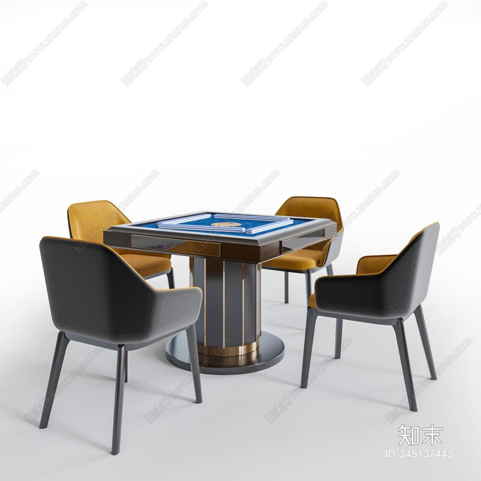 现代轻奢麻将桌椅组合3D模型下载【ID:345137443】