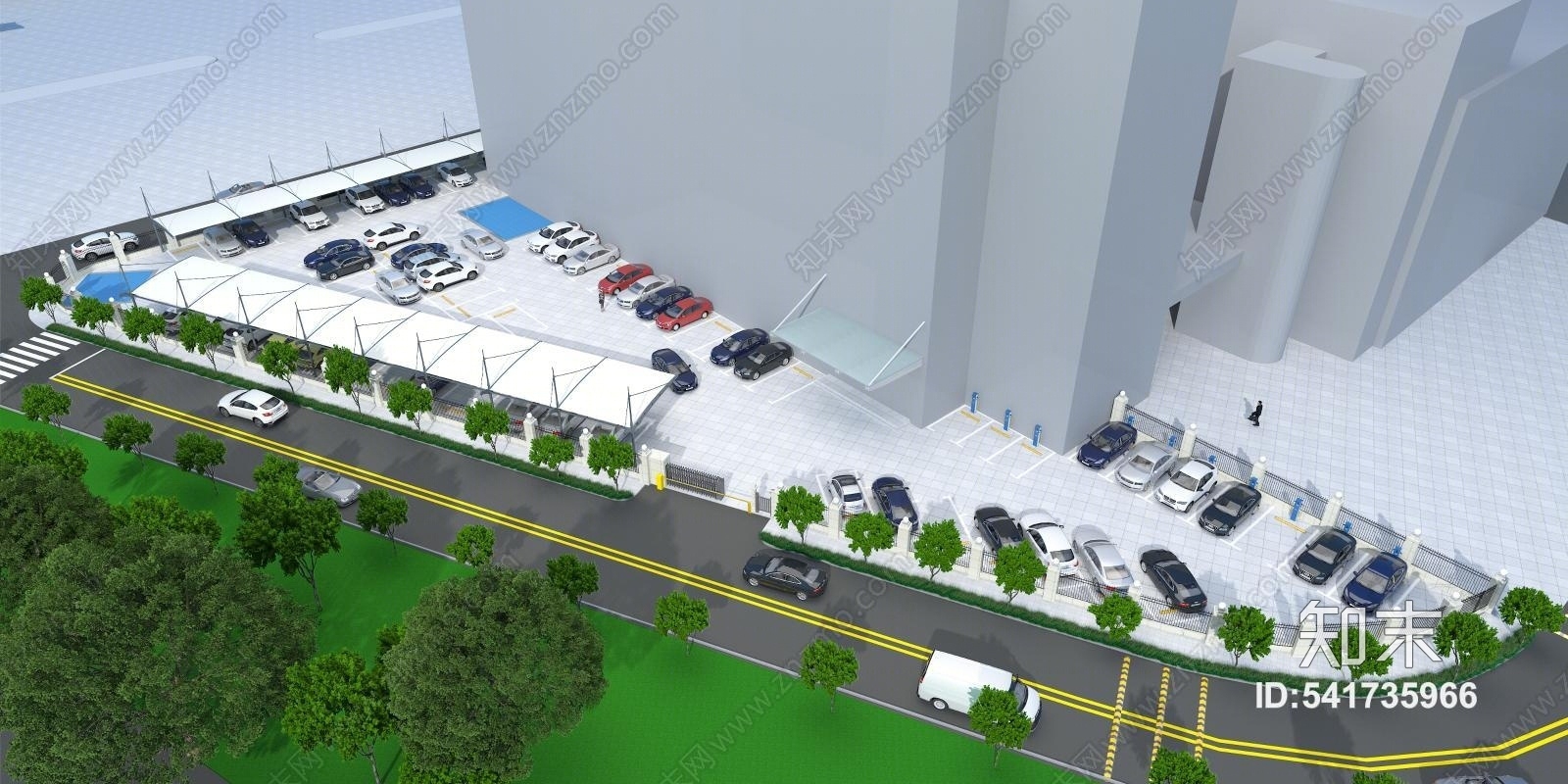 现代膜结构车棚停车场3D模型下载【ID:541735966】