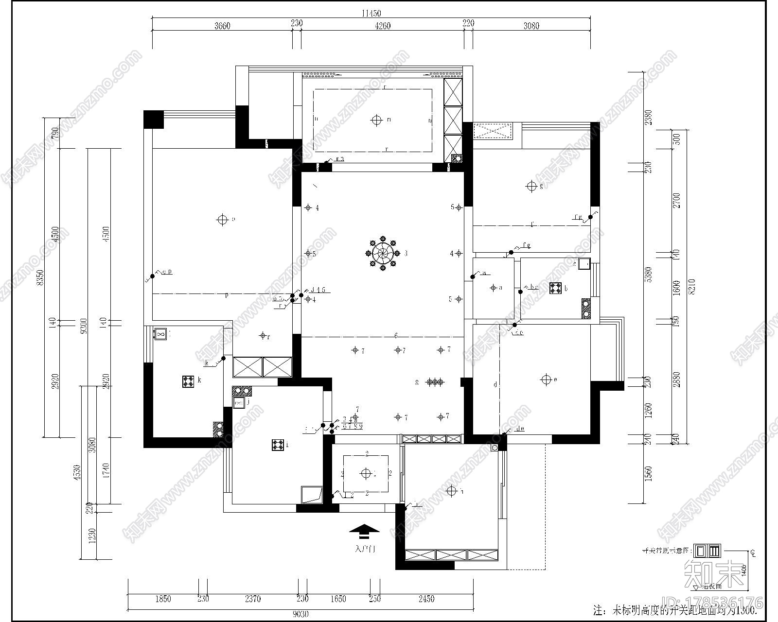 [上海]现代简约3居室室内设计施工图cad施工图下载【ID:178536176】