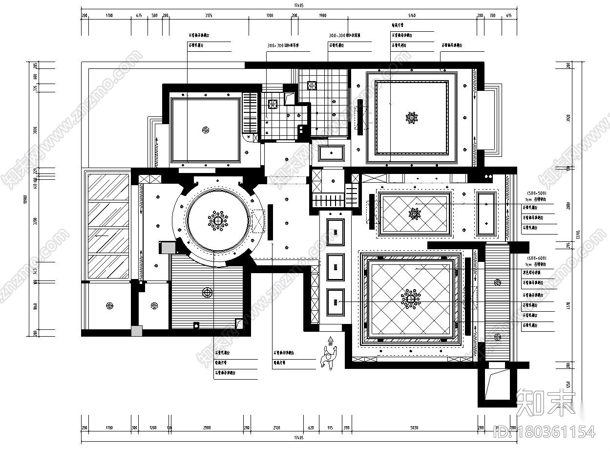 190㎡三居室样板房装修施工图设计施工图下载【ID:180361154】