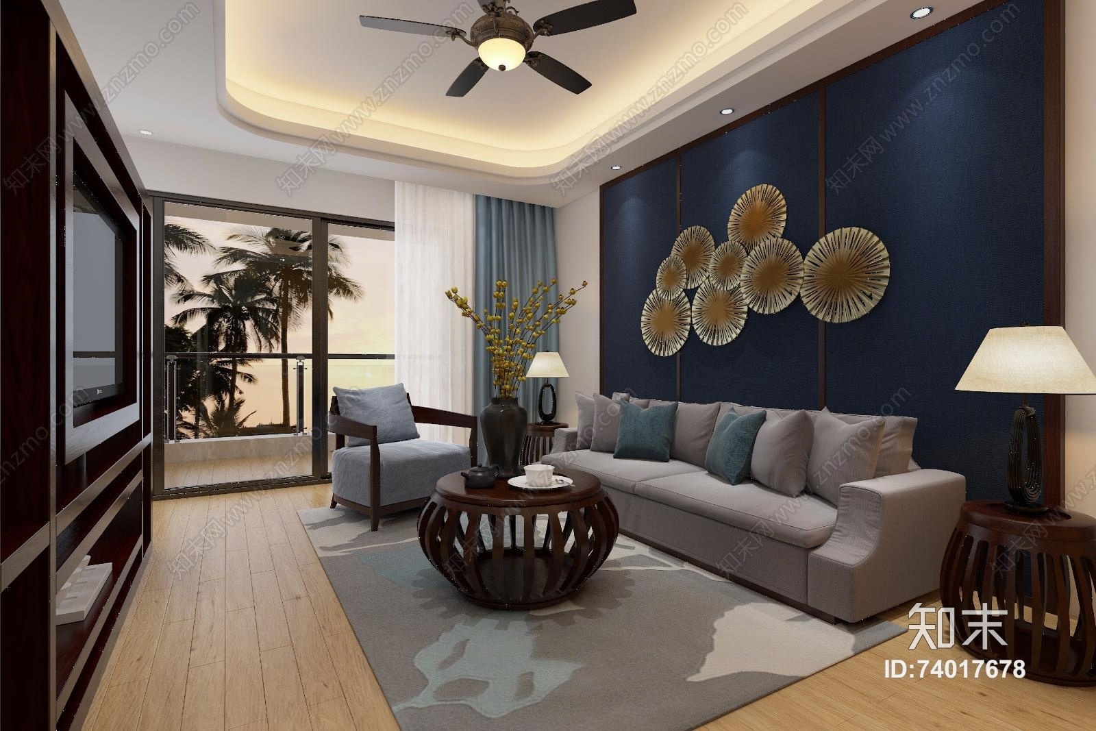 现代客厅整体模型3D模型下载【ID:74017678】