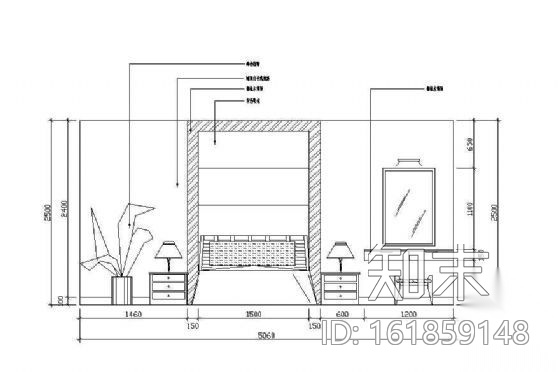 床头墙面立面图块施工图下载【ID:161859148】