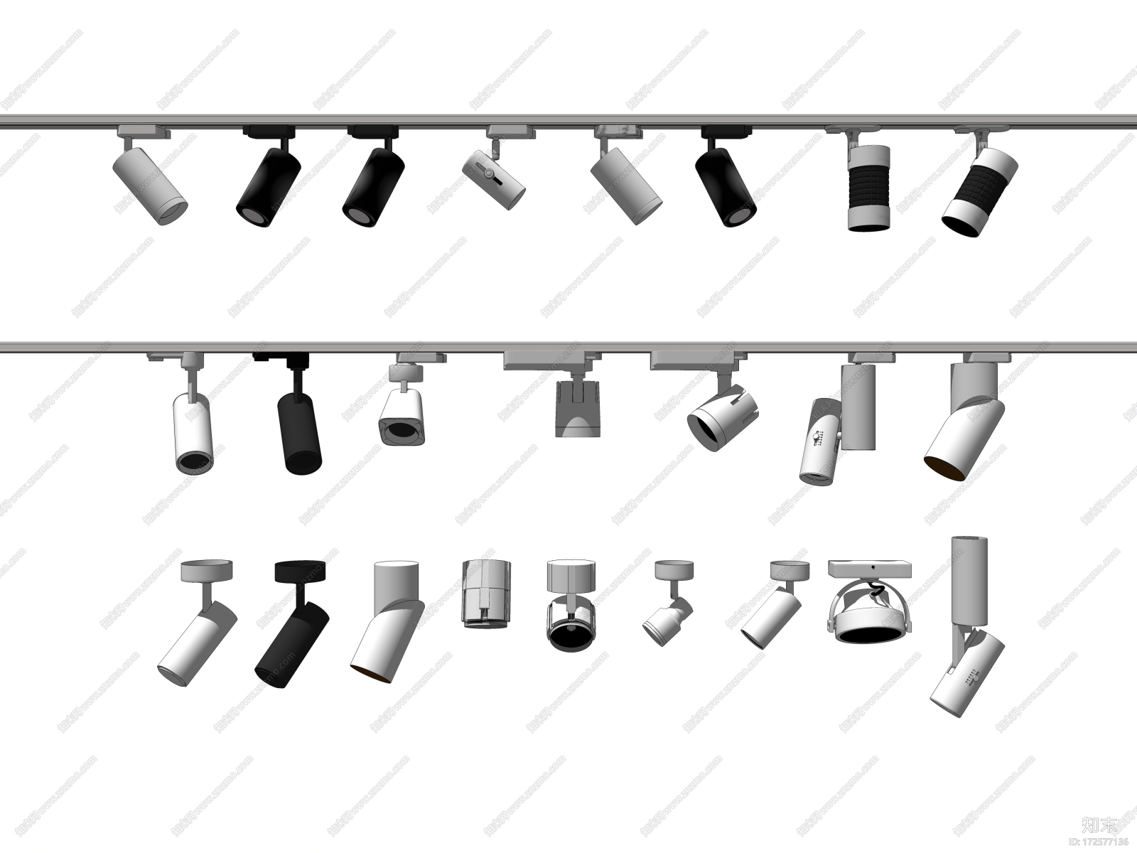 现代射灯轨道灯组合SU模型下载【ID:172577136】
