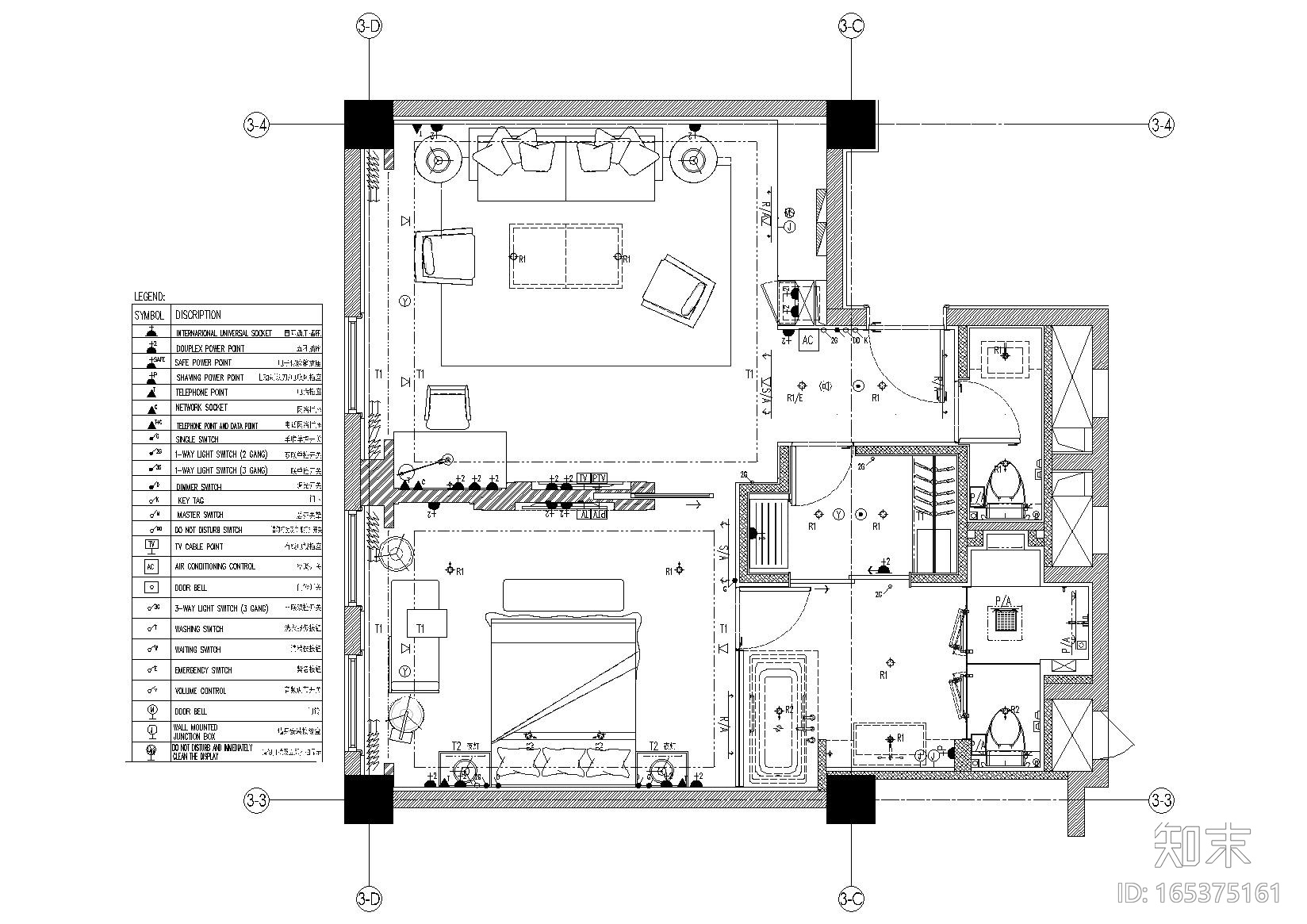 [南昌]玫瑰城艾溪湖酒店室内装修工程施工图cad施工图下载【ID:165375161】