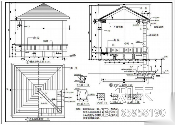 某廊亭建筑结构设计施工图cad施工图下载【ID:165958190】