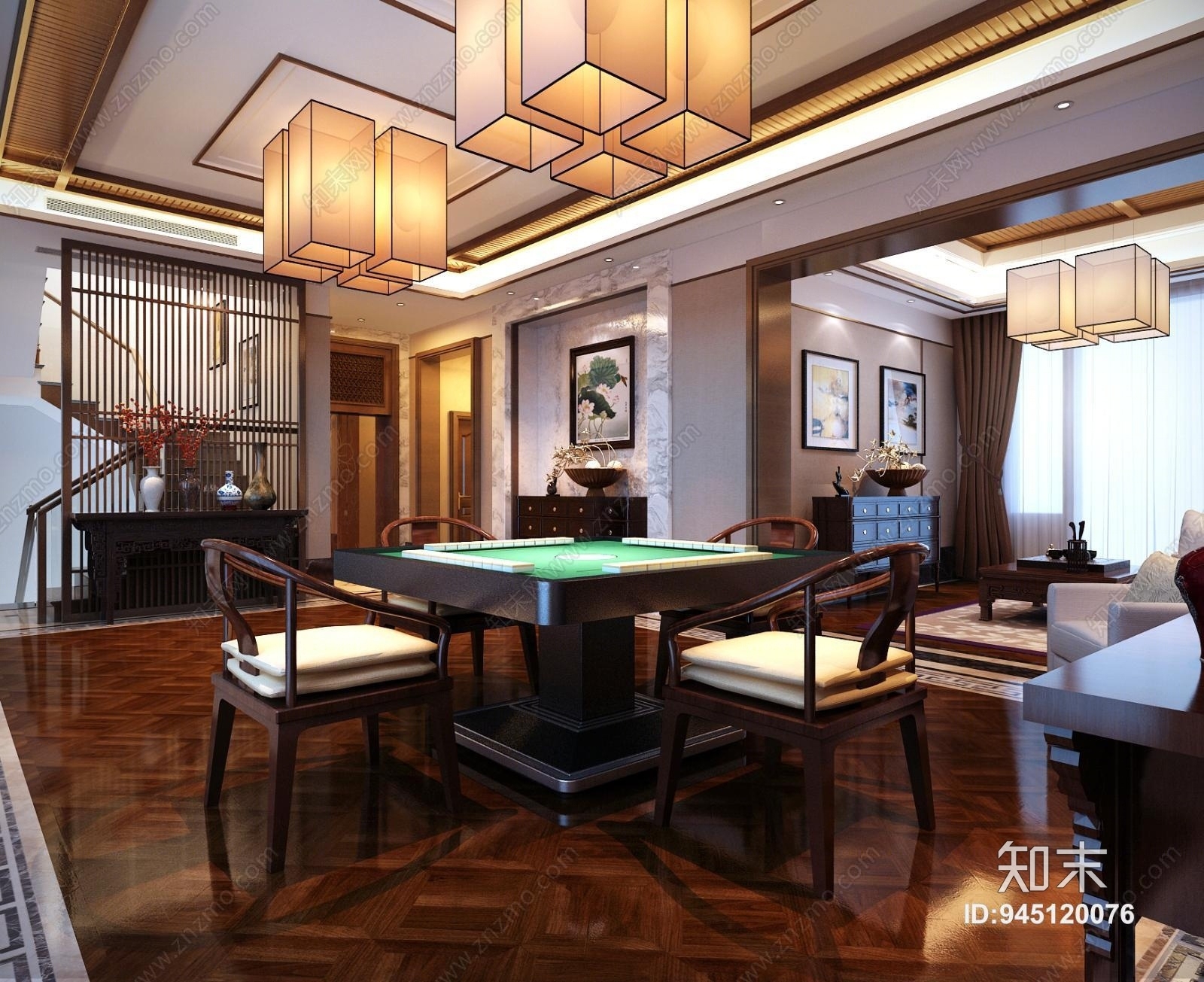 新中式棋牌室3D模型下载【ID:945120076】