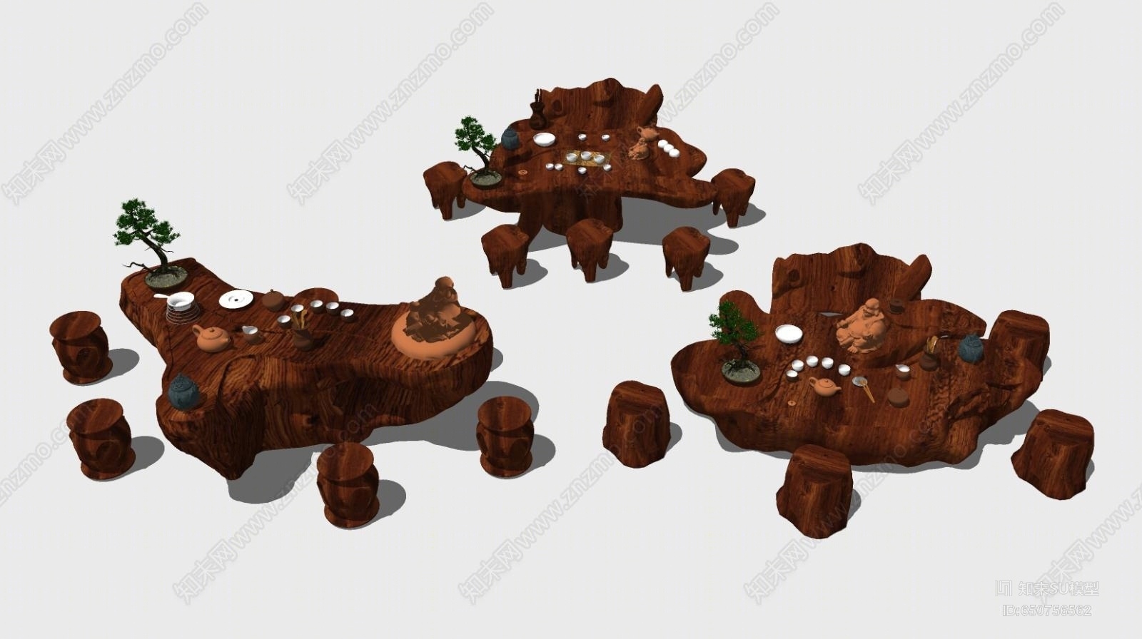 中式风格根雕茶几SU模型下载【ID:650756562】