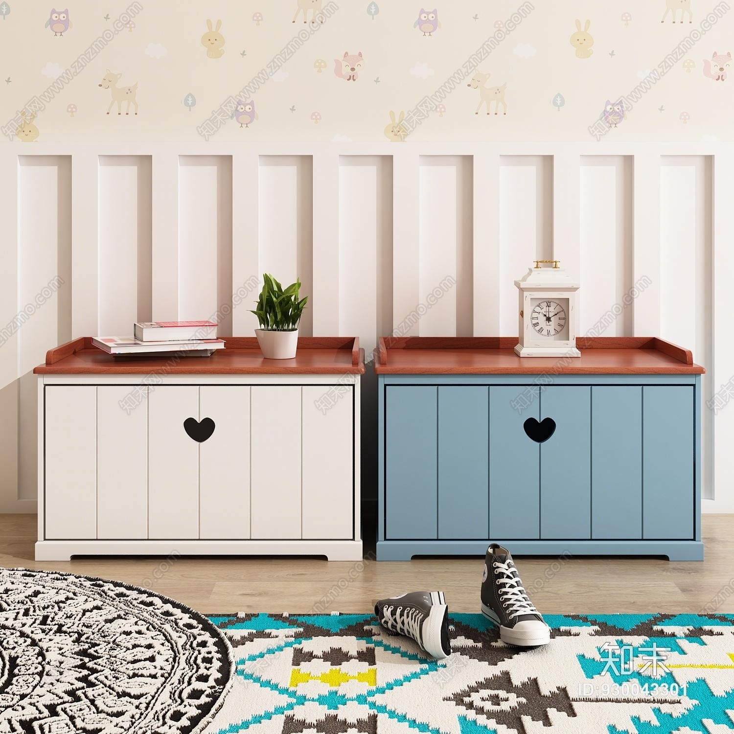 现代鞋柜换鞋凳饰品模型3D模型下载【ID:930043301】