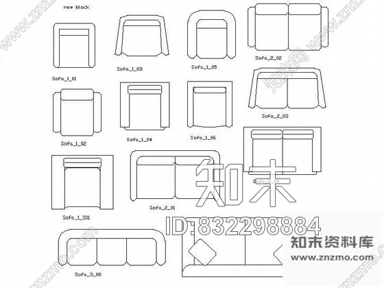 图块/节点沙发平面CAD图块下载施工图下载【ID:832298884】