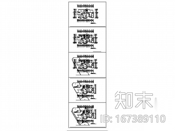 小高层住宅一梯三户型平面图施工图下载【ID:167389110】