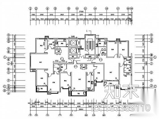 小高层住宅一梯三户型平面图施工图下载【ID:167389110】