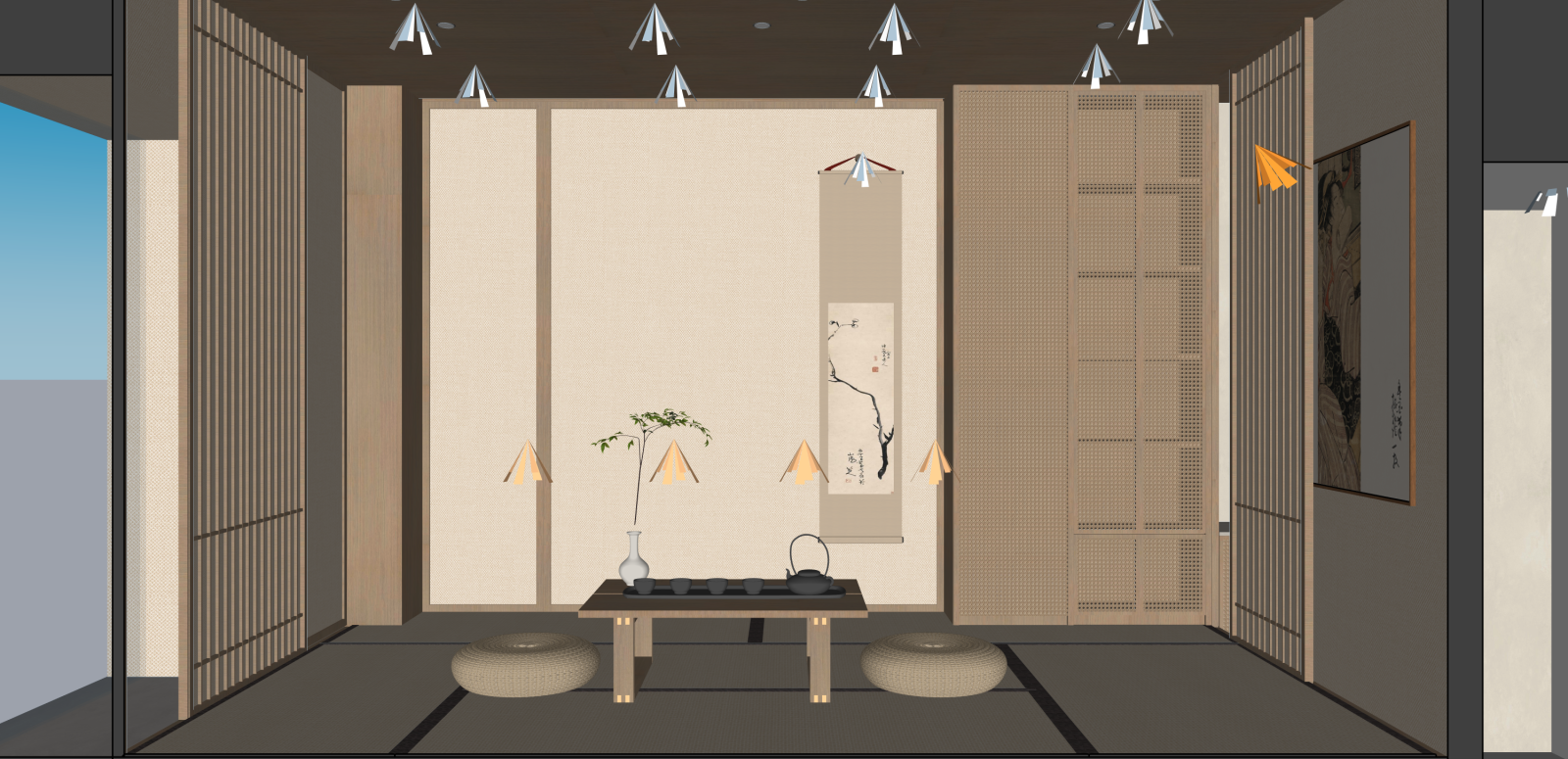 日式茶馆SU模型下载【ID:1216073058】