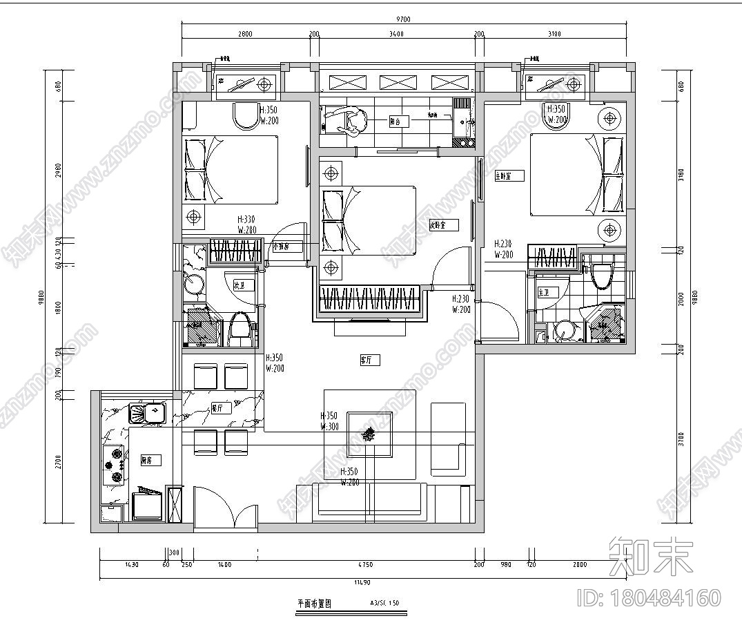 凯隆地产现代风格样板房室内施工图设计（CAD+实景图）施工图下载【ID:180484160】