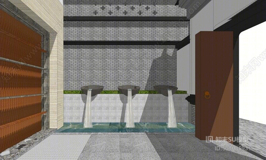 中式庭院景观SU模型下载【ID:531085931】