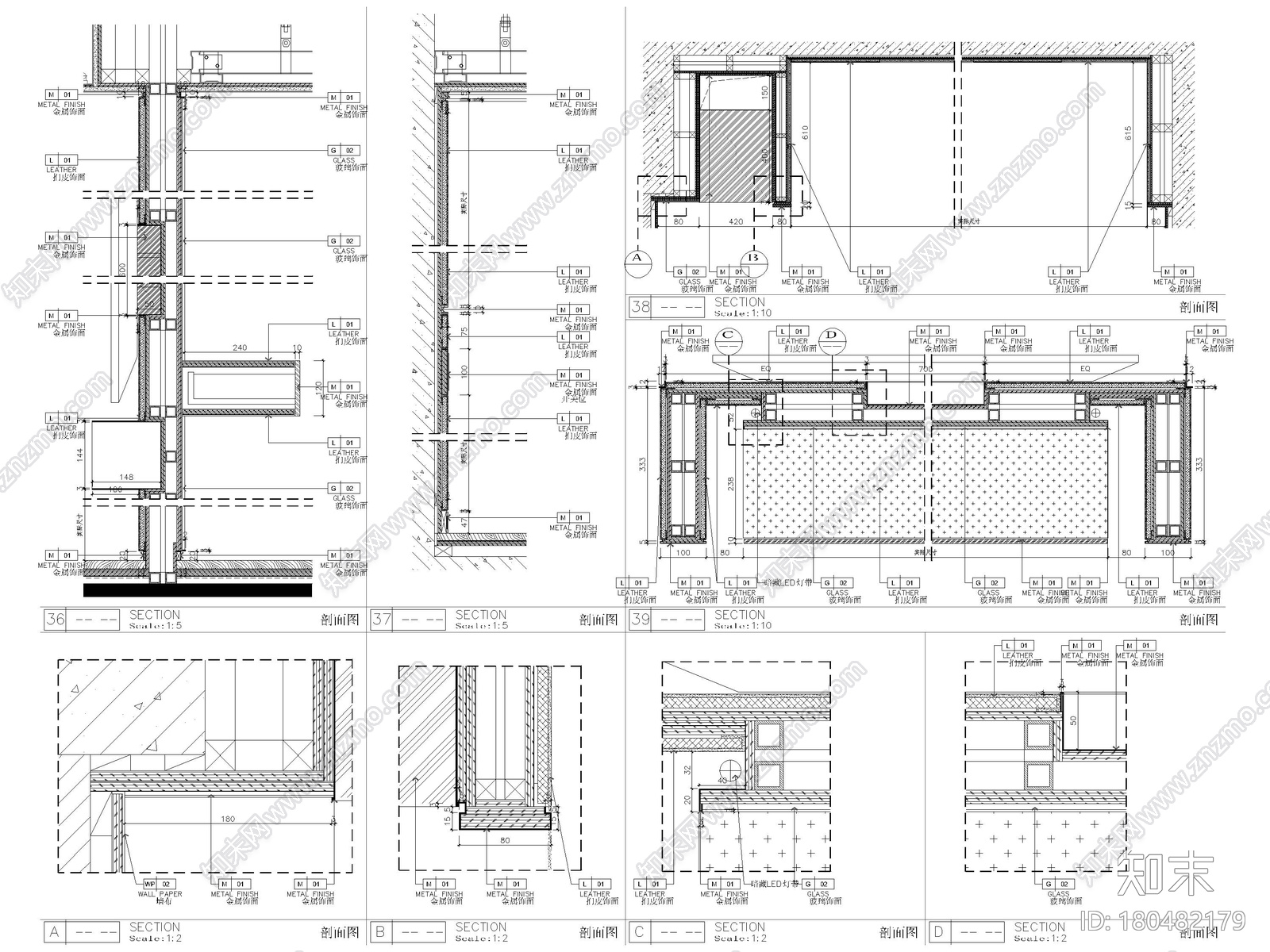 [深圳]219㎡现代三居家装样板间装修施工图cad施工图下载【ID:180482179】