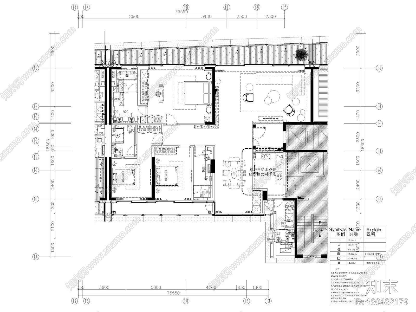 [深圳]219㎡现代三居家装样板间装修施工图cad施工图下载【ID:180482179】