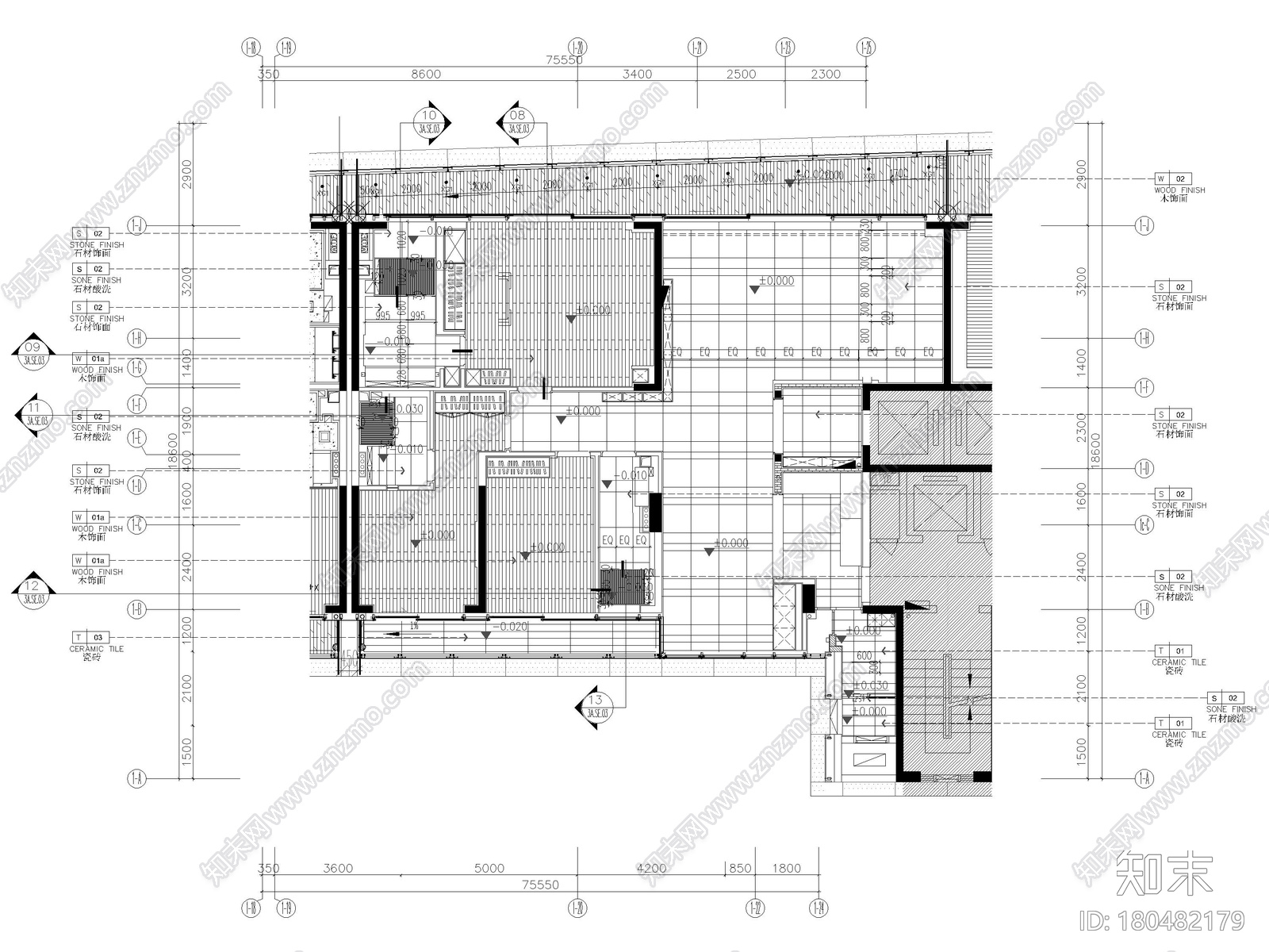 [深圳]219㎡现代三居家装样板间装修施工图cad施工图下载【ID:180482179】