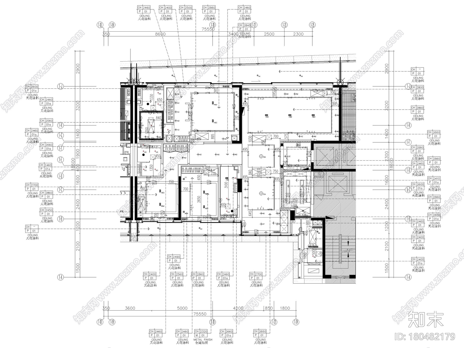 [深圳]219㎡现代三居家装样板间装修施工图cad施工图下载【ID:180482179】