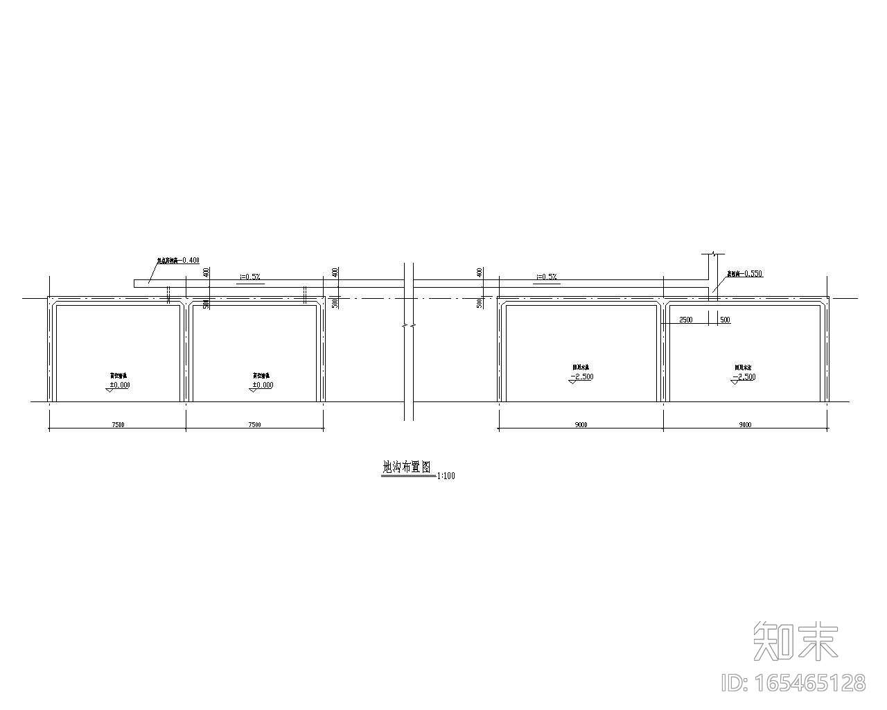 某田字布置回用水池施工图（CAD）施工图下载【ID:165465128】