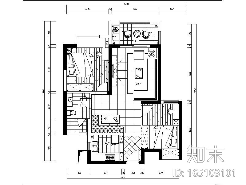 [武汉]动感活泼的两居室施工图（含效果图和3D模型）施工图下载【ID:165103101】