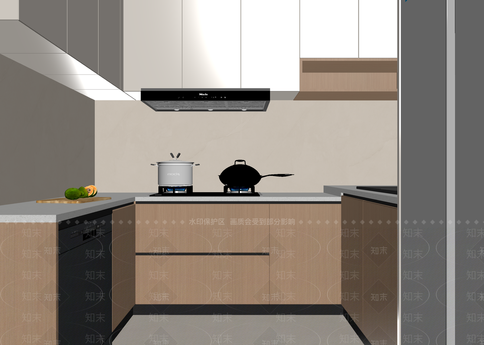 奶油封闭式厨房3D模型下载【ID:1215132777】