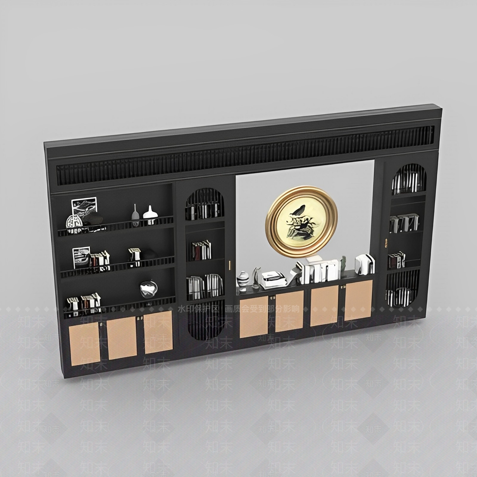 新中式书柜免费3D模型下载【ID:1123225456】