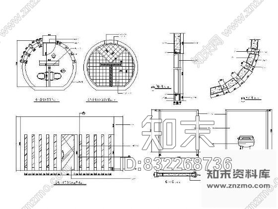 图块/节点女部圆形卫生间详图cad施工图下载【ID:832268736】